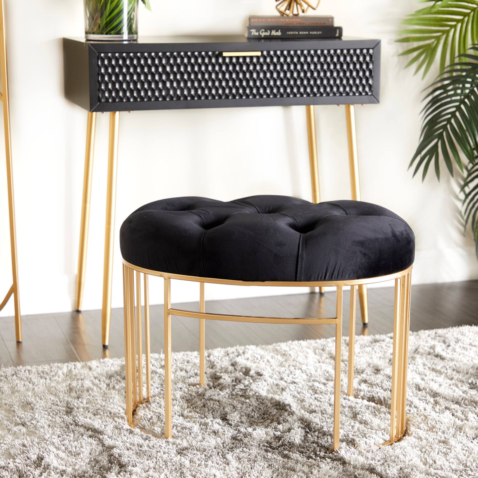 24" Velvet & Metal Glam Bench